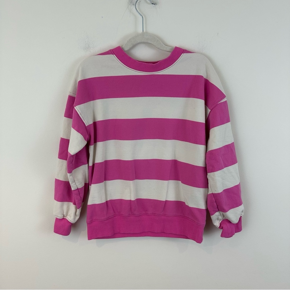 H&M Kid's Pink and Cream Striped Crewneck Sweatshirt Size 6X-7 Girl's